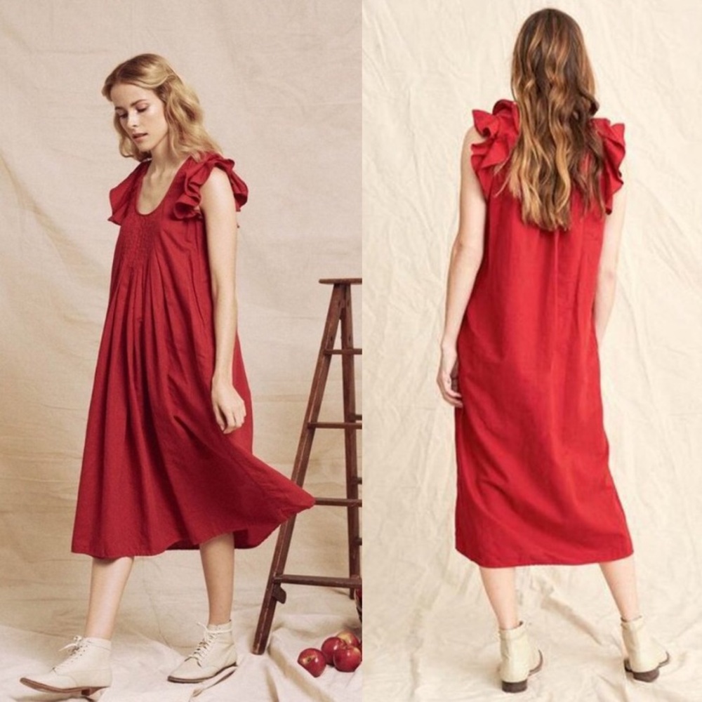 THE GREAT. Red Midi Dress